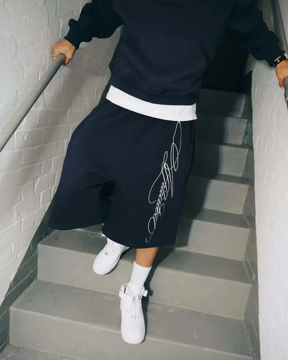 Dark script-print shorts