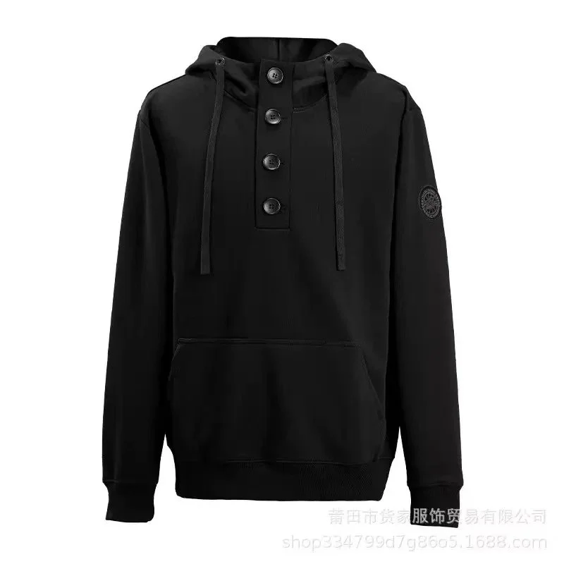 Black button-front hoodie